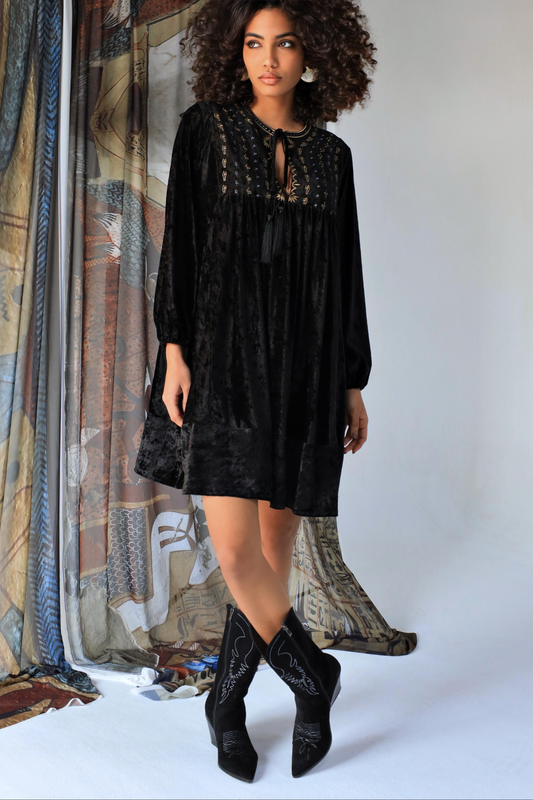 RA Universe | Velvet Embroidered Black Dress (Cairo Edit)