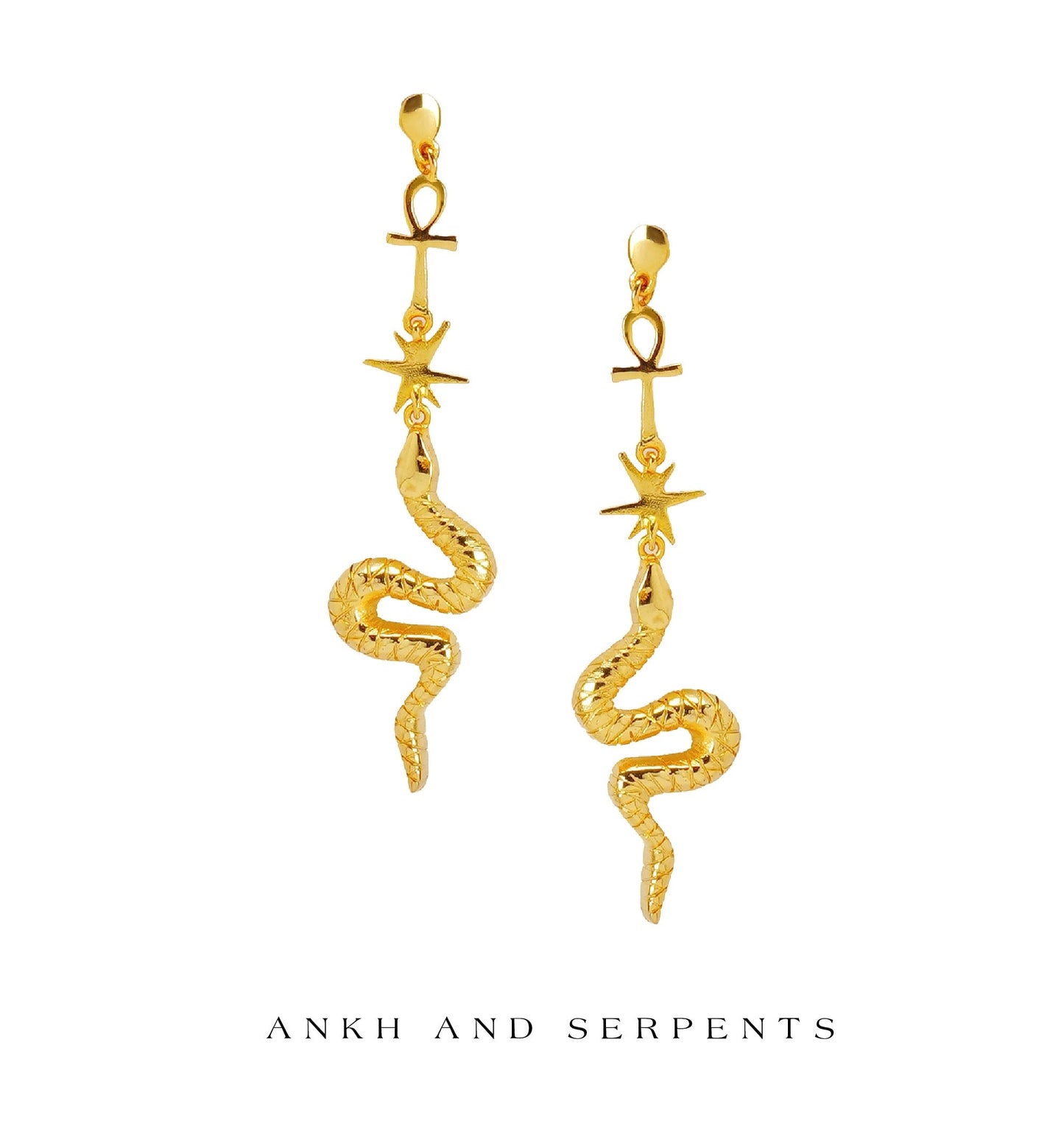 The Ankh and Serpents Gold/Silver Earrings