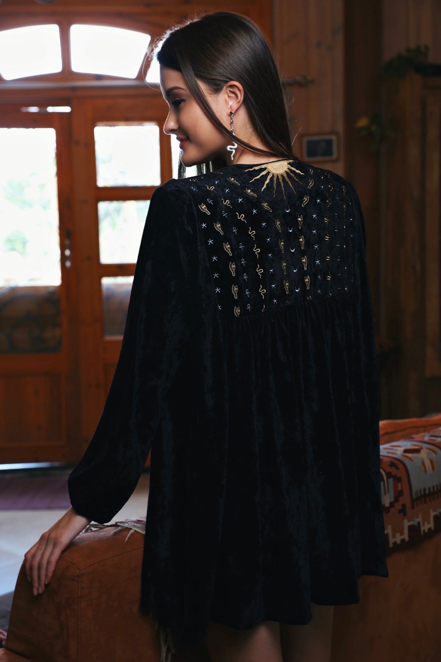 RA Universe | Velvet Embroidered Black Dress