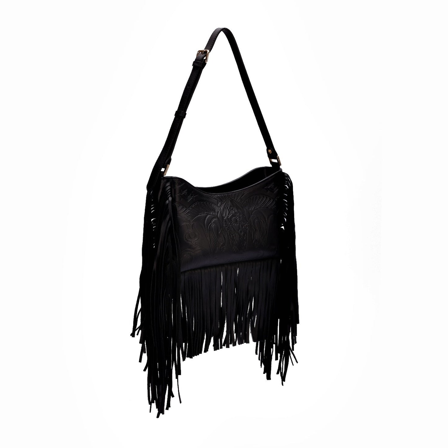 Bound in Light | Black Fringe Leather Bag