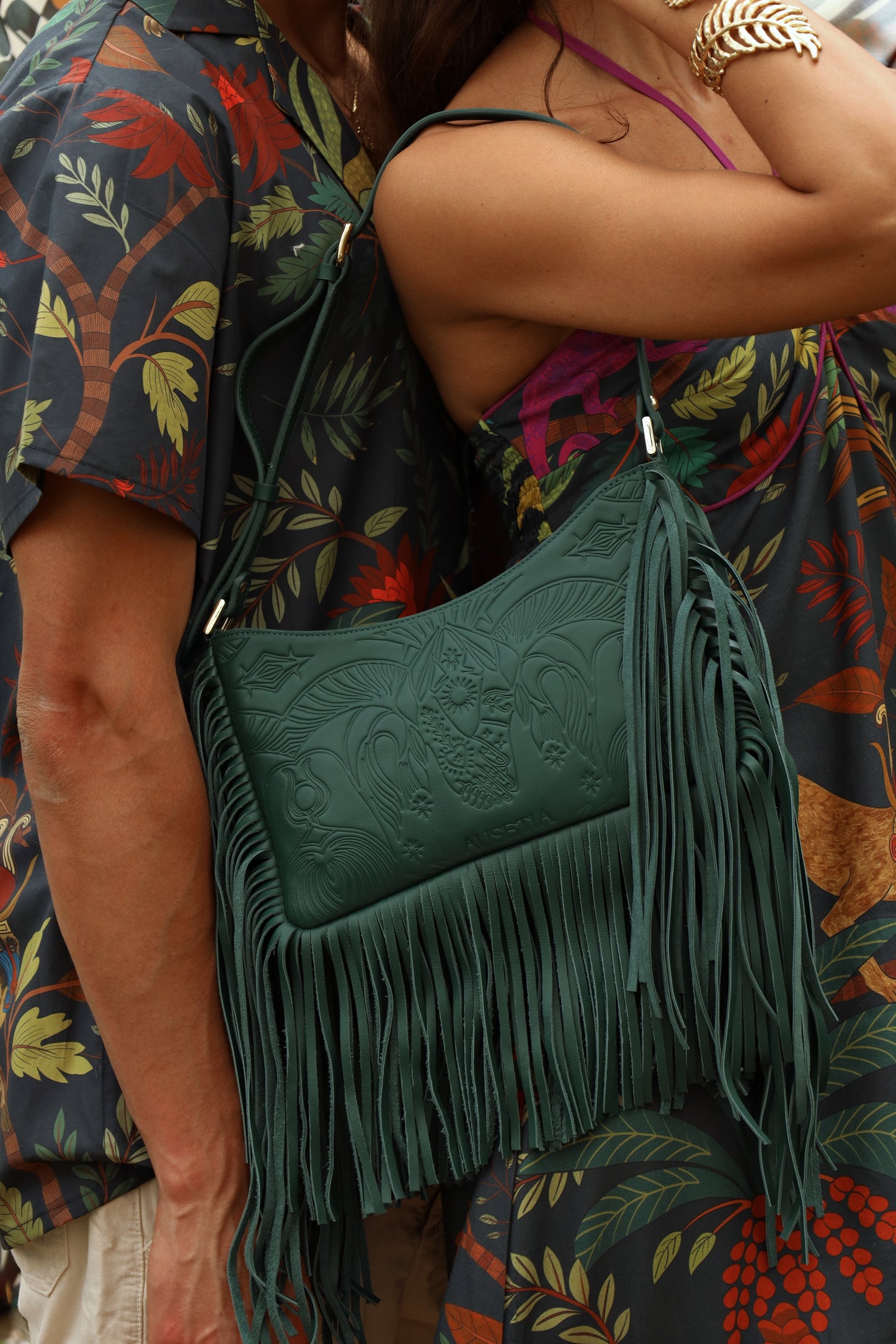 Bound in Light | Green Fringe Leather Bag