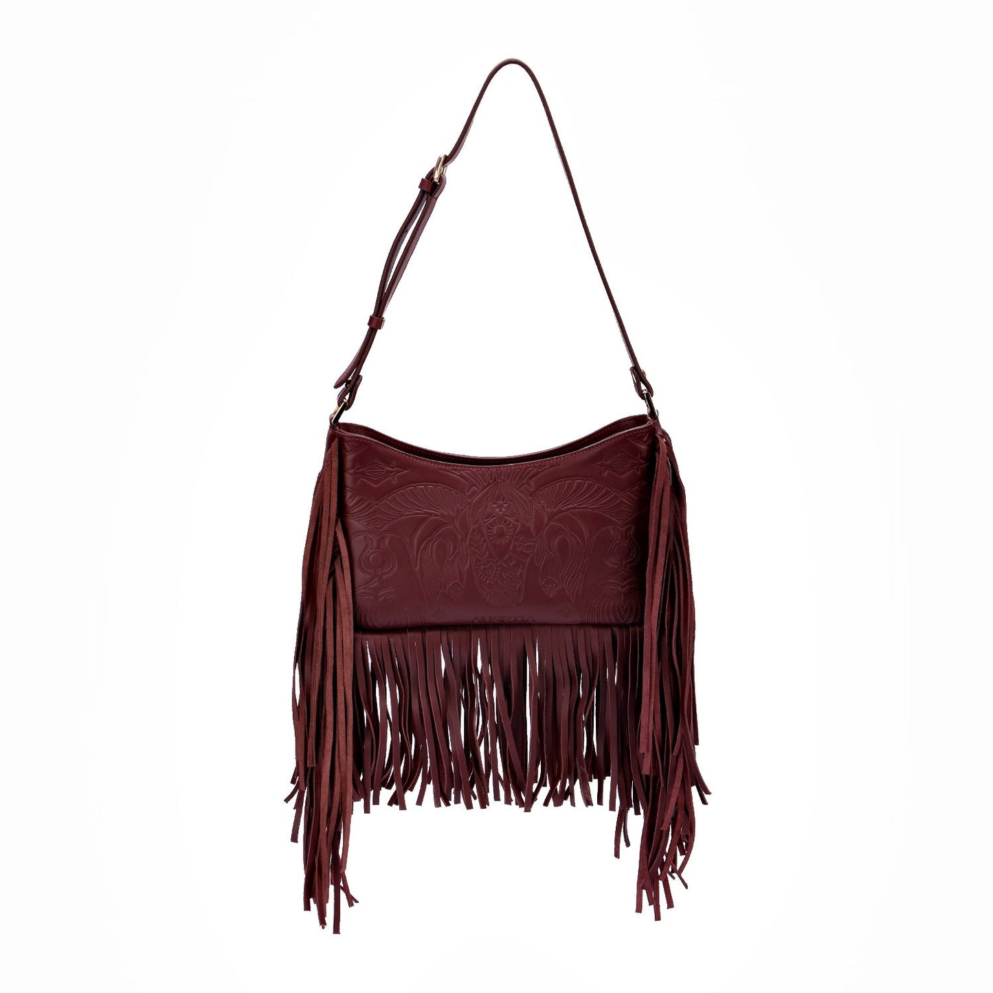 Bound in Light | Burgundy Fringe Leather Bag