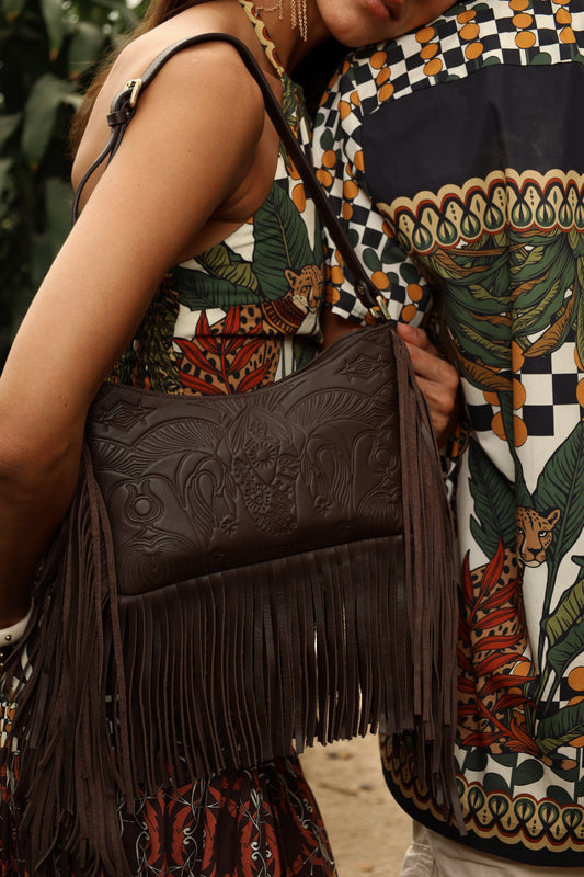 Bound in Light | Brown Fringe Leather Bag