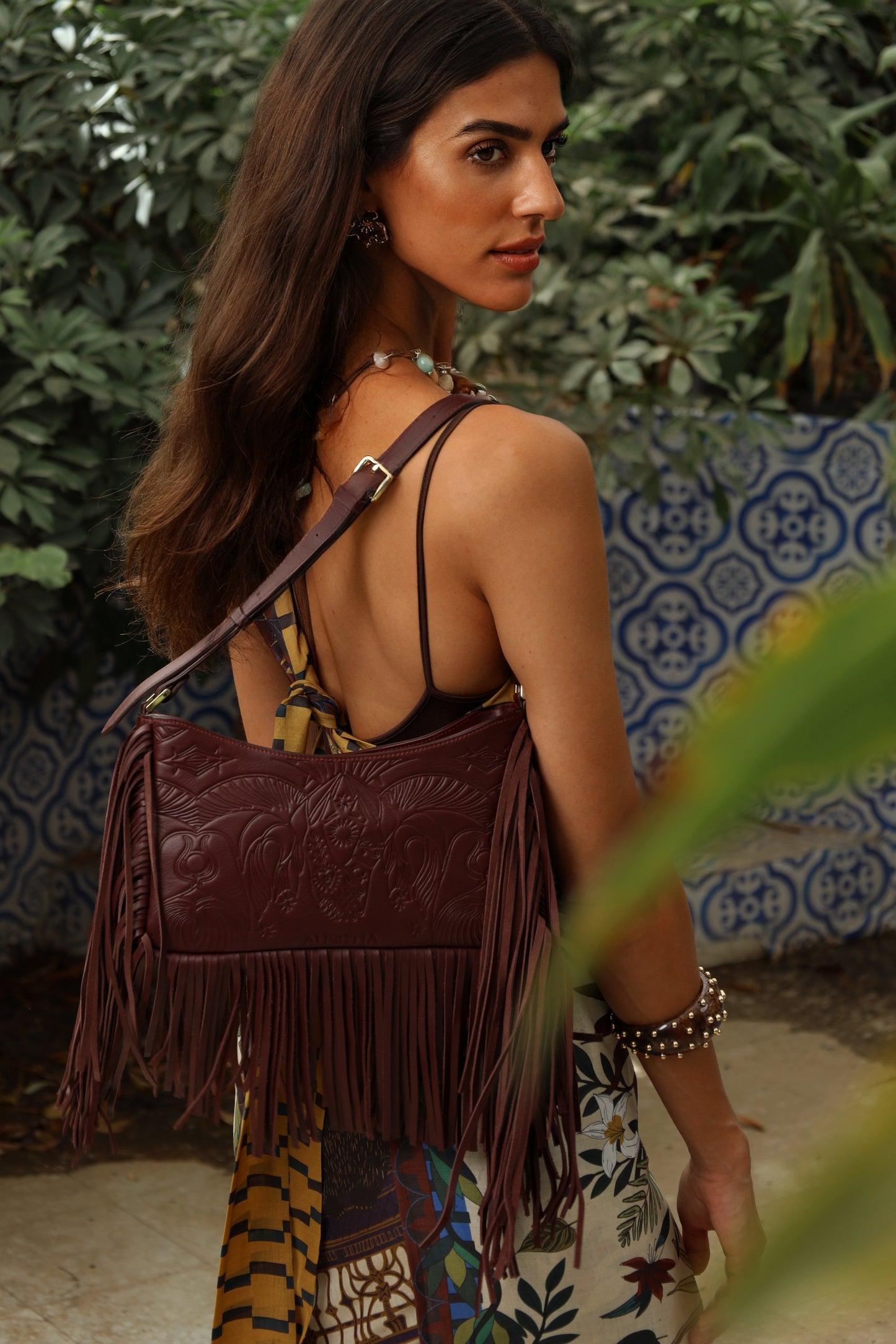 Bound in Light | Burgundy Fringe Leather Bag
