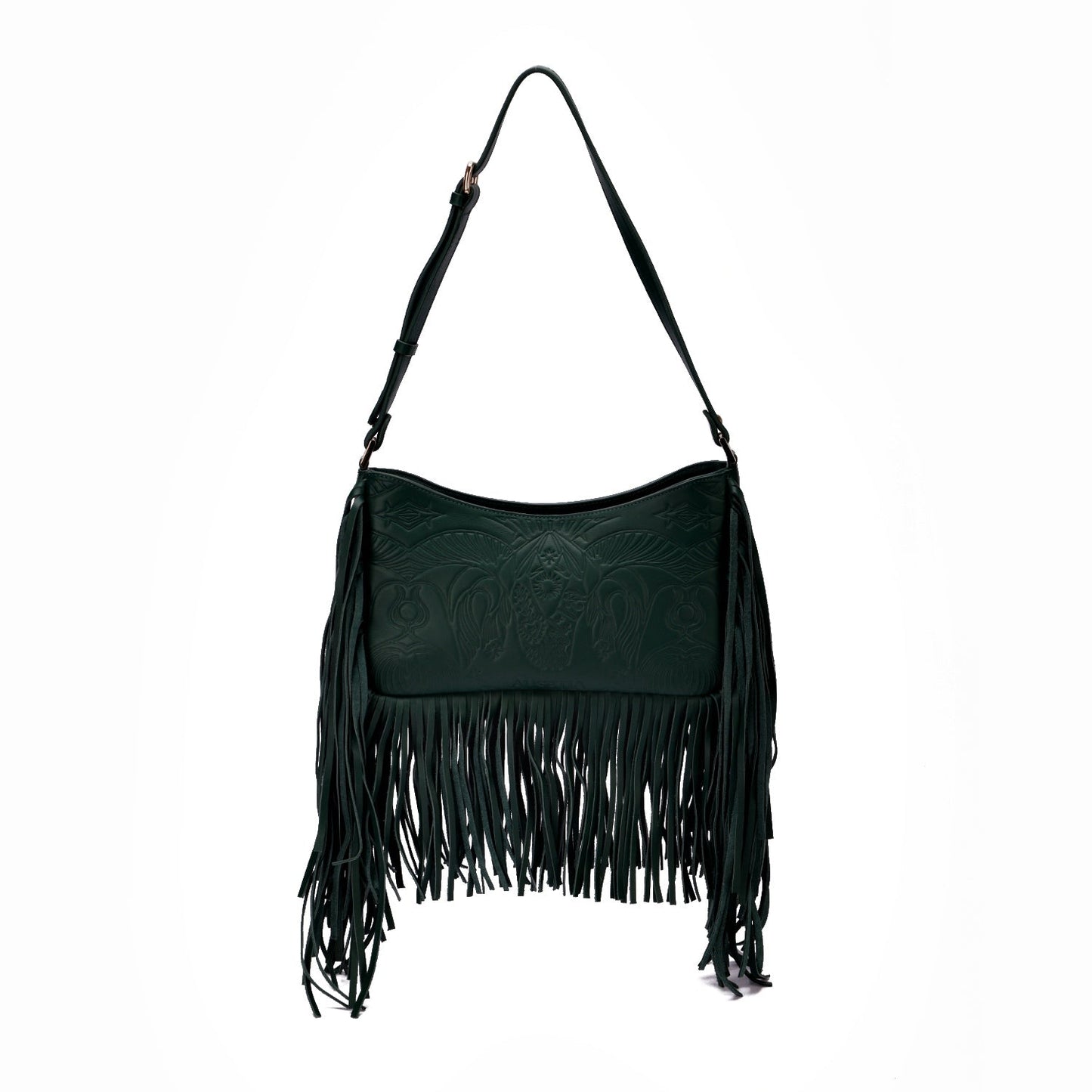 Bound in Light | Green Fringe Leather Bag