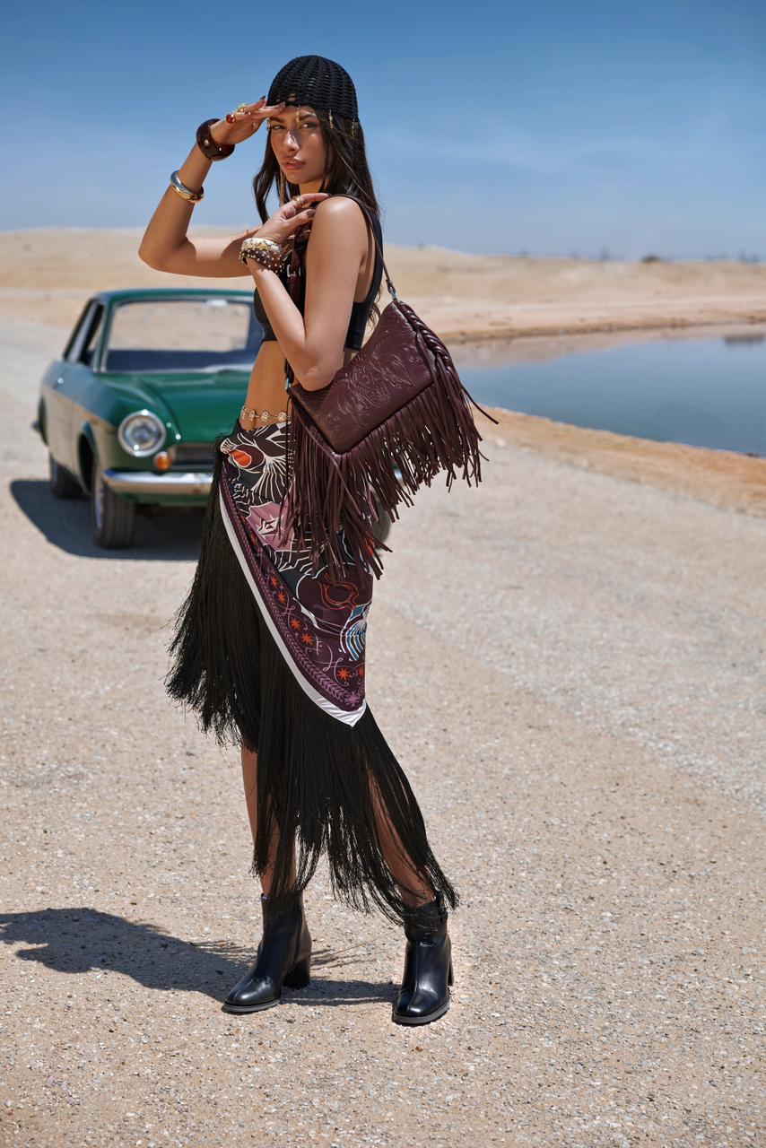Bound in Light | Burgundy Fringe Leather Bag