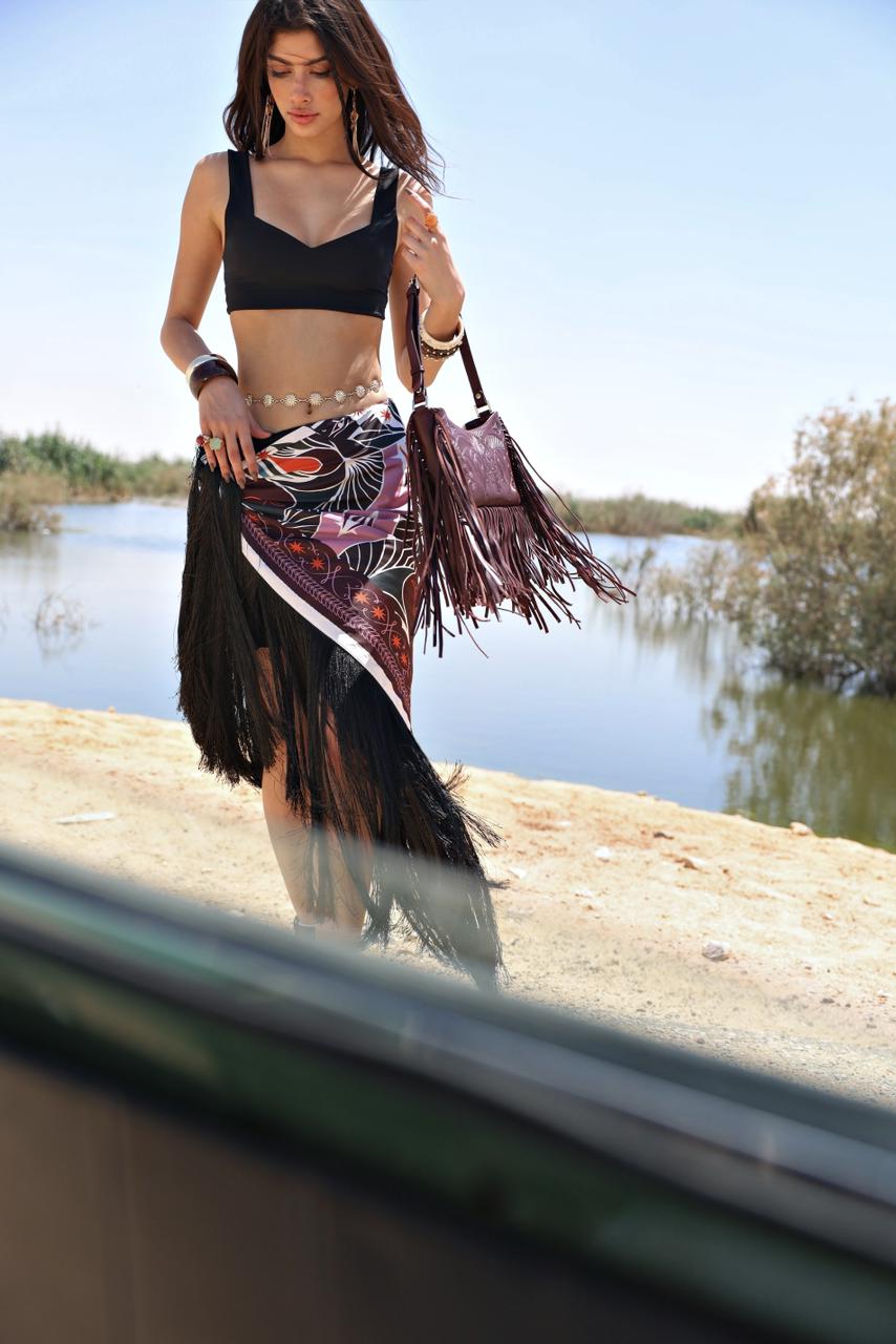 Bound in Light | Burgundy Fringe Leather Bag